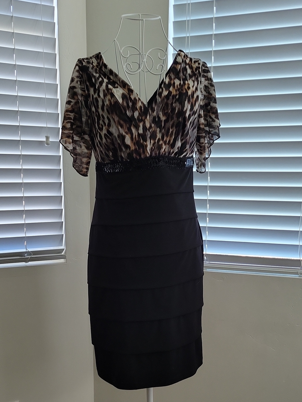 Animal Print & Black Layered V-Neck Dress